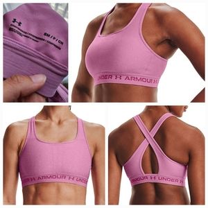 Under Armour Mid Crossback Sports Bra, Small, Pink